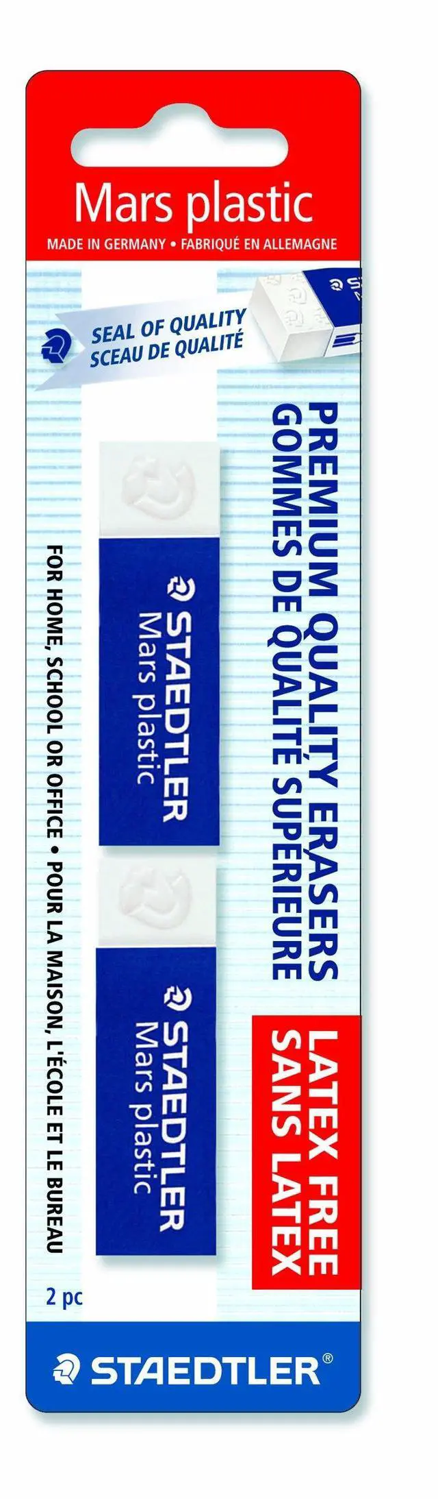 Main image of Mars Plastic Vinyl Erasers (2-Pack), White Erasers for Clean & Precise Results - Latex-Free, Minimal Crumbling, Made in Germany