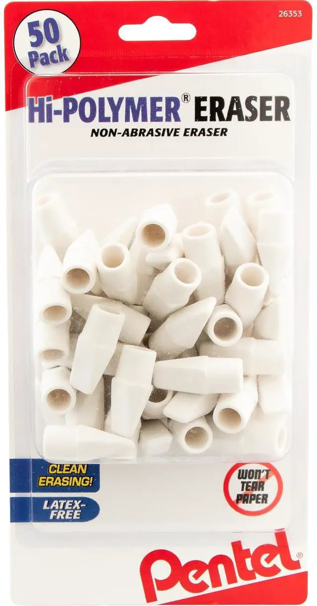 Main image of Hi-Polymer White Cap Erasers, 50 Pack (ZEH02BP50), Rectangular
