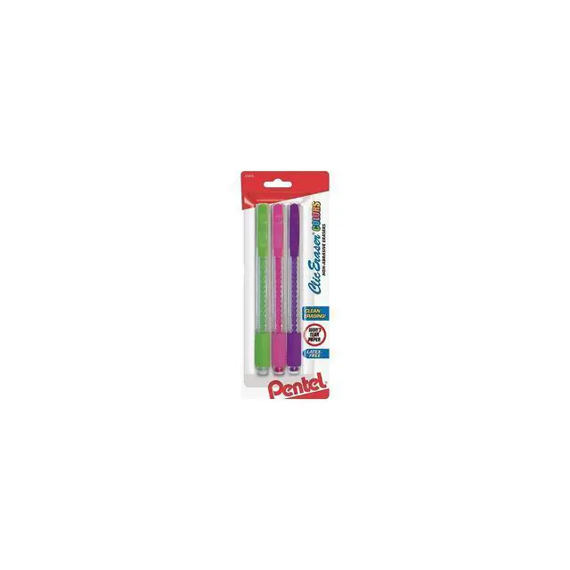 Alt view image 4 of 4 - ZE21TBP3M Clic Eraser Pencil-Style Grip Eraser Assorted 3/Pack, Polyvinyl Chloride (PVC)