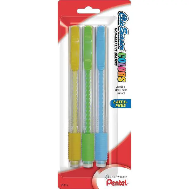 Alt view image 2 of 4 - ZE21TBP3M Clic Eraser Pencil-Style Grip Eraser Assorted 3/Pack, Polyvinyl Chloride (PVC)