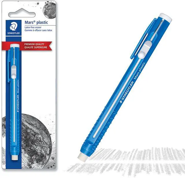 Main image of Mars Plastic Eraser Pen with Refillable Holder, German-Made Eraser for Pencils, Smudge-Free & Tear-Free Precision, Retractable Design with Clip, Blue