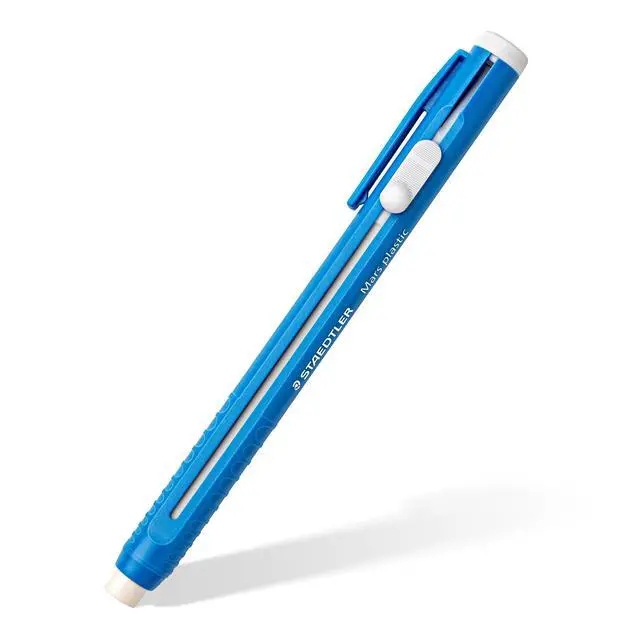 Alt view image 3 of 5 - Mars Plastic Eraser Pen with Refillable Holder, German-Made Eraser for Pencils, Smudge-Free & Tear-Free Precision, Retractable Design with Clip, Blue