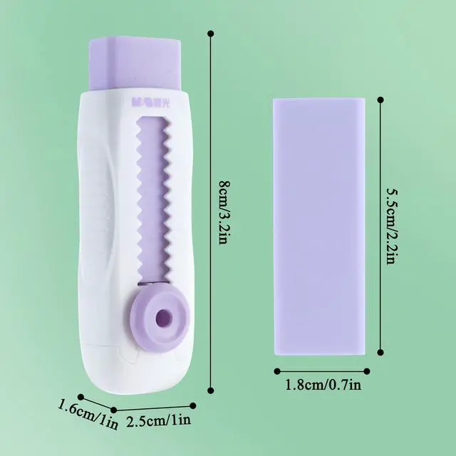 Alt view image 2 of 7 - 4+1 Pack Rubber Erasers Sliding Retractable Eraser, Soft Cute Erasers Push Pull Large Pencil Eraser with Plastic Sleeve 4 Refill Eraser for Students Kids, School Office Home Supplies (Purple)