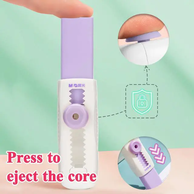Alt view image 4 of 7 - 4+1 Pack Rubber Erasers Sliding Retractable Eraser, Soft Cute Erasers Push Pull Large Pencil Eraser with Plastic Sleeve 4 Refill Eraser for Students Kids, School Office Home Supplies (Purple)
