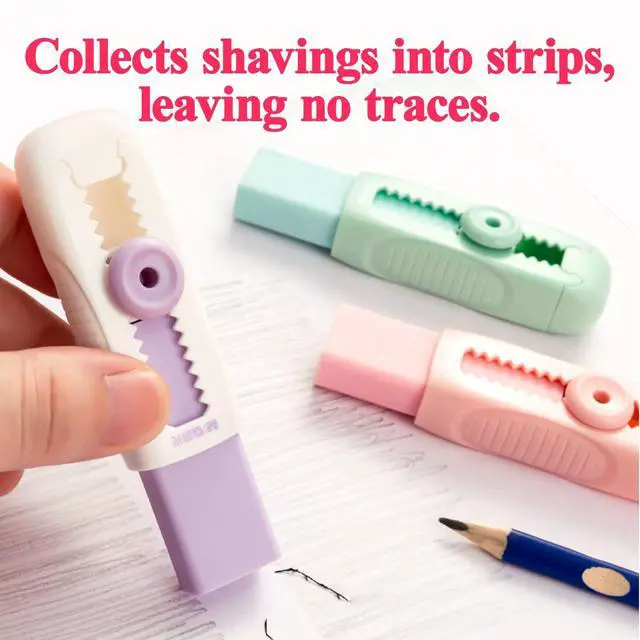 Alt view image 7 of 7 - 4+1 Pack Rubber Erasers Sliding Retractable Eraser, Soft Cute Erasers Push Pull Large Pencil Eraser with Plastic Sleeve 4 Refill Eraser for Students Kids, School Office Home Supplies (Purple)