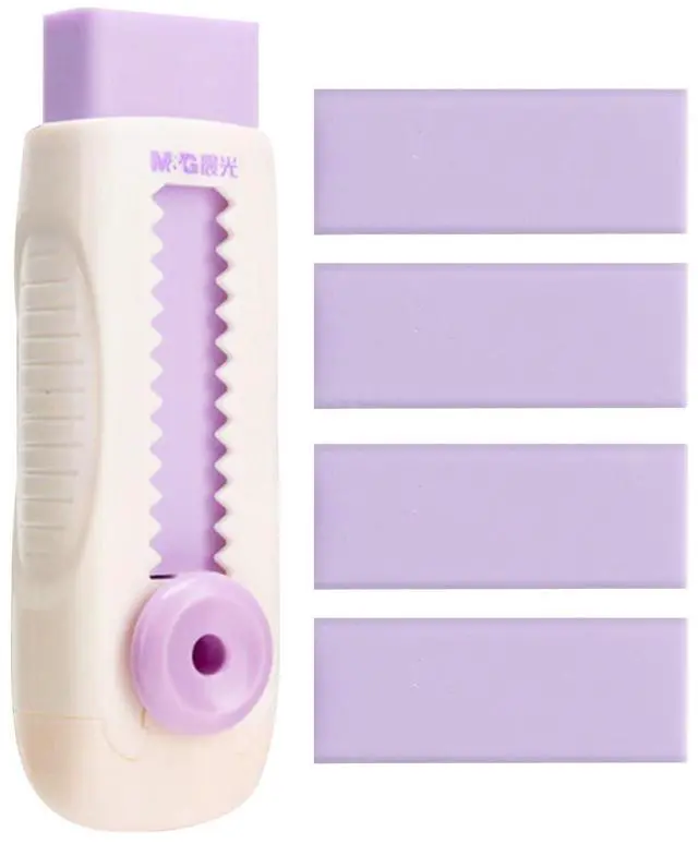 Main image of 4+1 Pack Rubber Erasers Sliding Retractable Eraser, Soft Cute Erasers Push Pull Large Pencil Eraser with Plastic Sleeve 4 Refill Eraser for Students Kids, School Office Home Supplies (Purple)