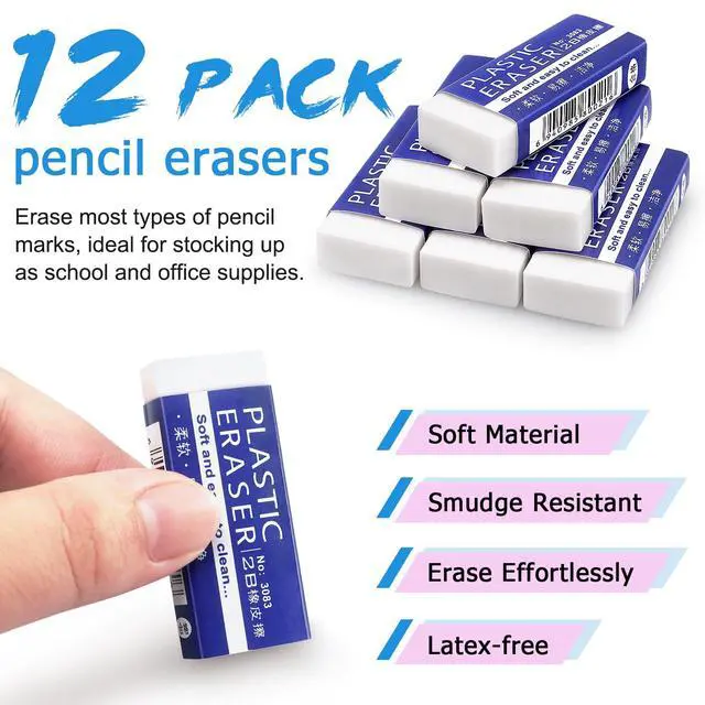 Alt view image 3 of 7 - Erasers, Large, White, 12 Pack