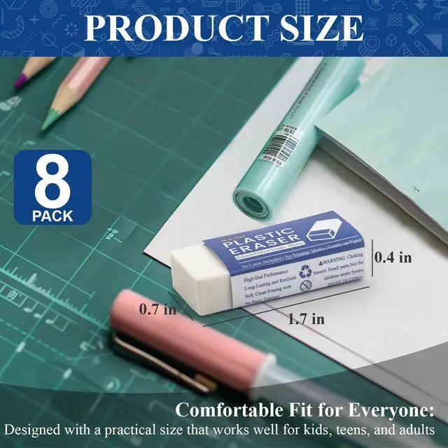 Alt view image 2 of 7 - White Eraser, 8-Pack Bulk Erasers for Classroom,White Erasers for School, Classroom Must Haves & Back to School Supplies Eraser, Latex-Free & No Crumbling, Gomas De Borrar Escolares.