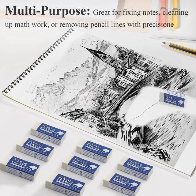 Alt view image 7 of 7 - White Eraser, 8-Pack Bulk Erasers for Classroom,White Erasers for School, Classroom Must Haves & Back to School Supplies Eraser, Latex-Free & No Crumbling, Gomas De Borrar Escolares.