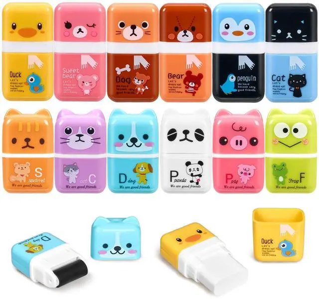 Main image of 12 Pack Pencil Erasers, Cute Erasers Pencil Eraser w/Clean up Roller