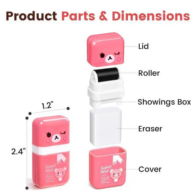 Alt view image 2 of 7 - 12 Pack Pencil Erasers, Cute Erasers Pencil Eraser w/Clean up Roller