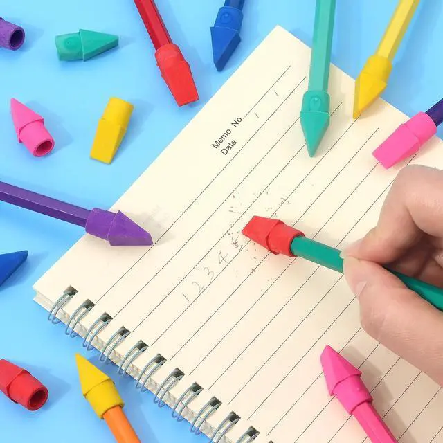 Alt view image 7 of 7 - 60 Pack Erasers for Pencils, Pencil Top Erasers Cap, 6 Colors