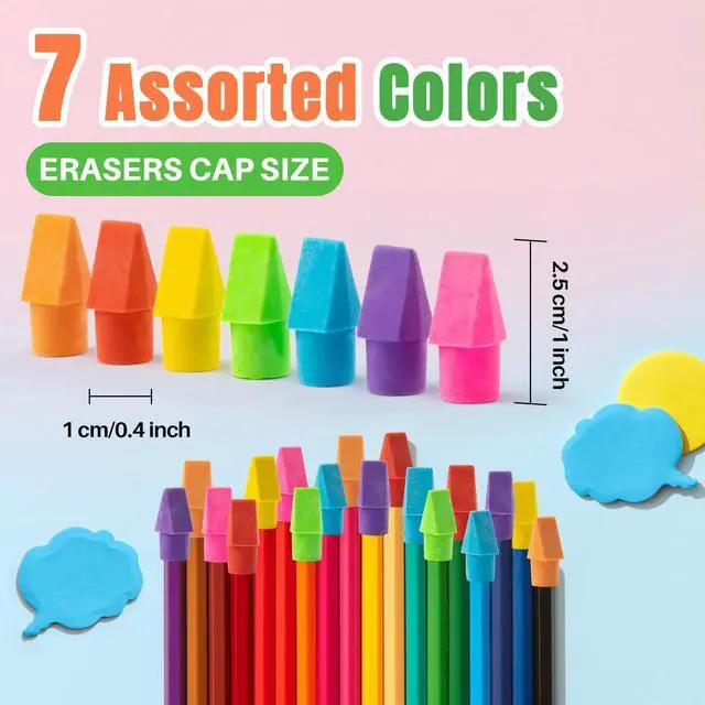 Alt view image 2 of 7 - Cap Erasers for Pencils in Bulk - Pencil Top Erasers for Decoration