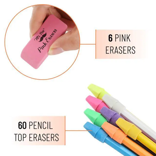 Alt view image 2 of 7 - School Eraser Combination Set, 60 Pack, Assorted Colors