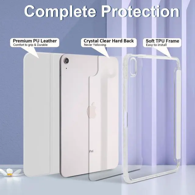 Alt view image 3 of 7 - Case for iPad A16 11th Generation 11 Inch 2025, iPad 10th Generation 10.9 Inch 2022, Hybrid Protective Cover with Pencil Holder, Clear Transparent Back Shell, Anti-Yellowing Case, Gray