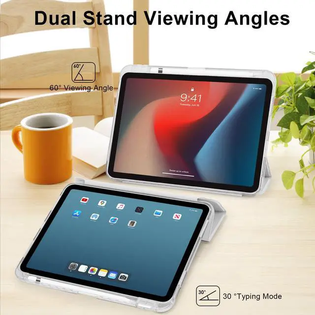 Alt view image 6 of 7 - Case for iPad A16 11th Generation 11 Inch 2025, iPad 10th Generation 10.9 Inch 2022, Hybrid Protective Cover with Pencil Holder, Clear Transparent Back Shell, Anti-Yellowing Case, Gray