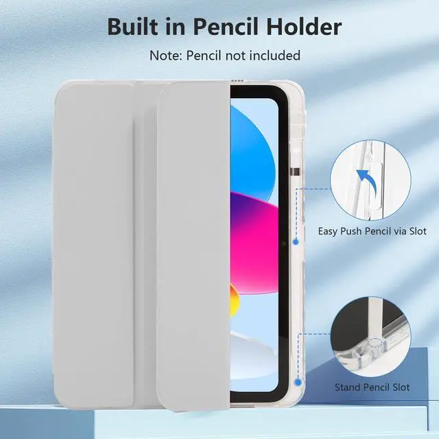 Alt view image 5 of 7 - Case for iPad A16 11th Generation 11 Inch 2025, iPad 10th Generation 10.9 Inch 2022, Hybrid Protective Cover with Pencil Holder, Clear Transparent Back Shell, Anti-Yellowing Case, Gray