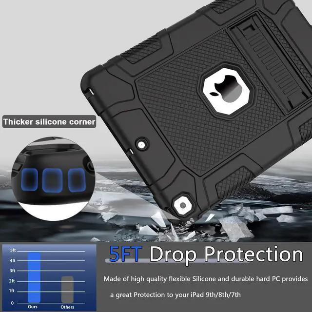 Alt view image 2 of 7 - Case for 9th/8th/7th Generation, Hybrid Shockproof Rugged Drop Protective Case with Kickstand for iPad 10.2 Inch (2021/2020/2019 Release), Black