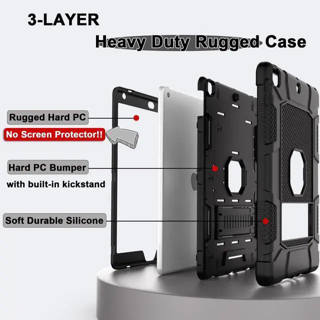 Alt view image 3 of 7 - Case for 9th/8th/7th Generation, Hybrid Shockproof Rugged Drop Protective Case with Kickstand for iPad 10.2 Inch (2021/2020/2019 Release), Black
