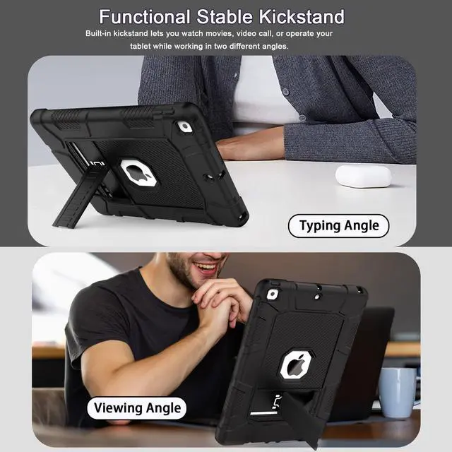 Alt view image 4 of 7 - Case for 9th/8th/7th Generation, Hybrid Shockproof Rugged Drop Protective Case with Kickstand for iPad 10.2 Inch (2021/2020/2019 Release), Black