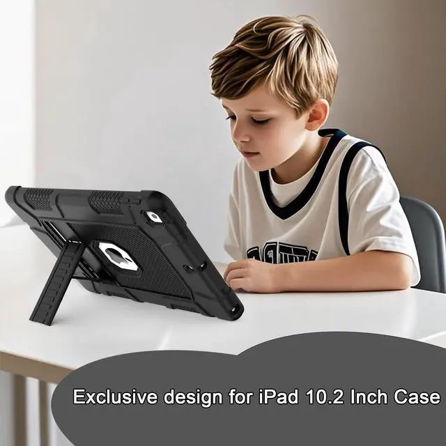 Alt view image 5 of 7 - Case for 9th/8th/7th Generation, Hybrid Shockproof Rugged Drop Protective Case with Kickstand for iPad 10.2 Inch (2021/2020/2019 Release), Black