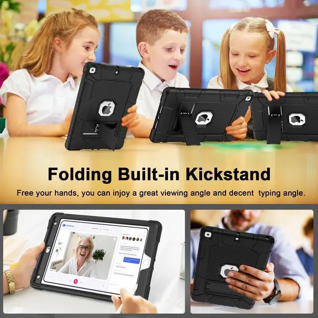 Alt view image 7 of 7 - Case for 9th/8th/7th Generation, Hybrid Shockproof Rugged Drop Protective Case with Kickstand for iPad 10.2 Inch (2021/2020/2019 Release), Black