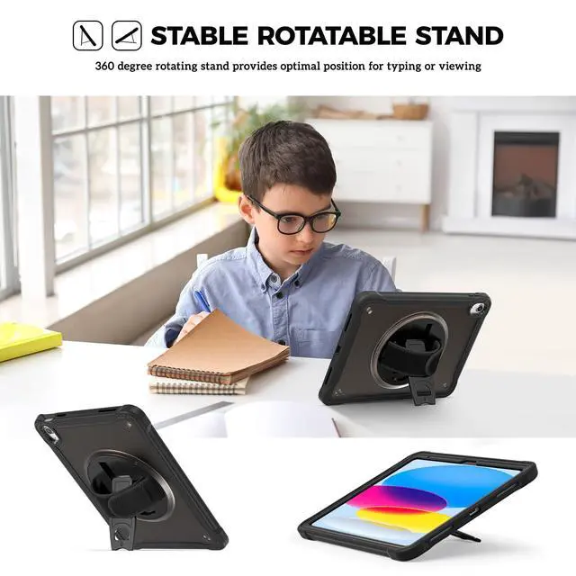 Alt view image 5 of 7 - Rugged Case for iPad A16 11th Gen 2025/iPad 10th Gen 2022 -Black