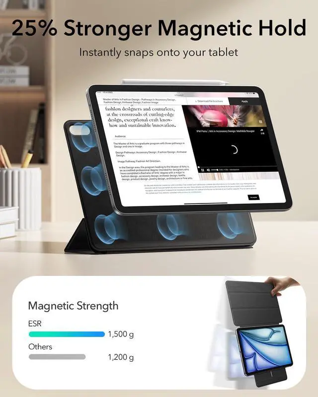 Alt view image 6 of 7 - Case for iPad Air 11 Inch M4/M3/M2 (2026/2025/2024), iPad Air 5th/4th Gen (2022/2020), Powerful Magnetic Attachment, Slim Trifold Stand Case, Auto Wake/Sleep, Durable Protection, Black