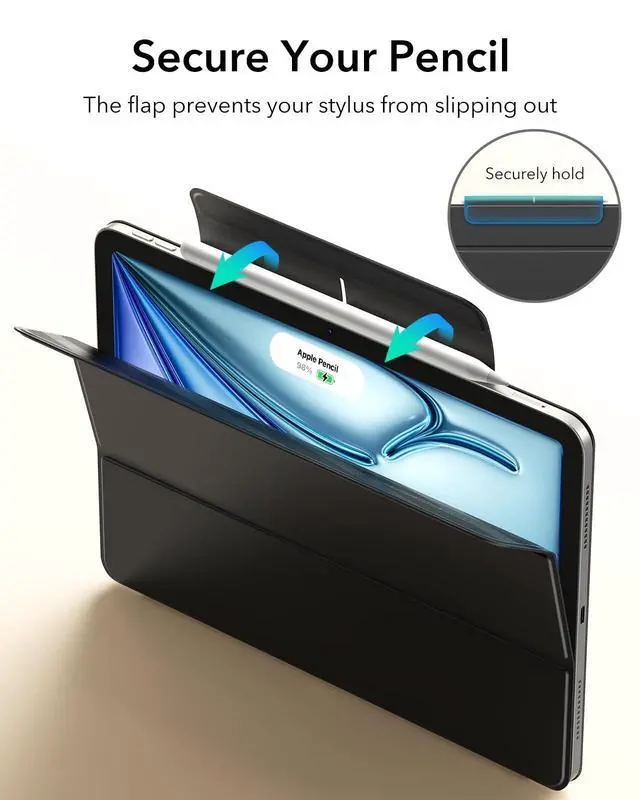 Alt view image 5 of 7 - Case for iPad Air 11 Inch M4/M3/M2 (2026/2025/2024), iPad Air 5th/4th Gen (2022/2020), Powerful Magnetic Attachment, Slim Trifold Stand Case, Auto Wake/Sleep, Durable Protection, Black