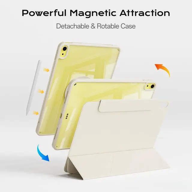 Alt view image 3 of 7 - Clear Case for iPad A16 11th Generation 11 inch 2025 & iPad 10th Gen 10.9 inch 2022 with Pencil Holder, Detachable Magnetic Rotating Transparent Hard PC Back, Auto Wake/Sleep, Trifold & Y Stand, White