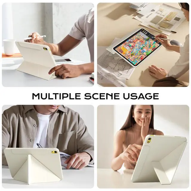 Alt view image 4 of 7 - Clear Case for iPad A16 11th Generation 11 inch 2025 & iPad 10th Gen 10.9 inch 2022 with Pencil Holder, Detachable Magnetic Rotating Transparent Hard PC Back, Auto Wake/Sleep, Trifold & Y Stand, White