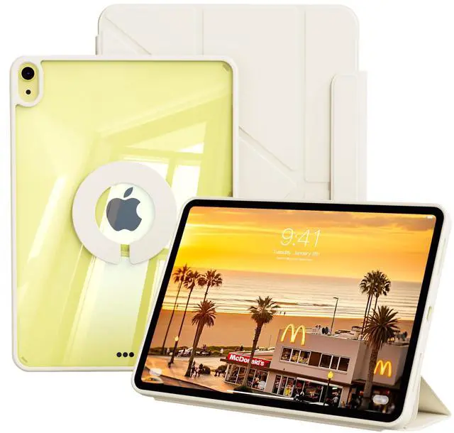 Main image of Clear Case for iPad A16 11th Generation 11 inch 2025 & iPad 10th Gen 10.9 inch 2022 with Pencil Holder, Detachable Magnetic Rotating Transparent Hard PC Back, Auto Wake/Sleep, Trifold & Y Stand, White