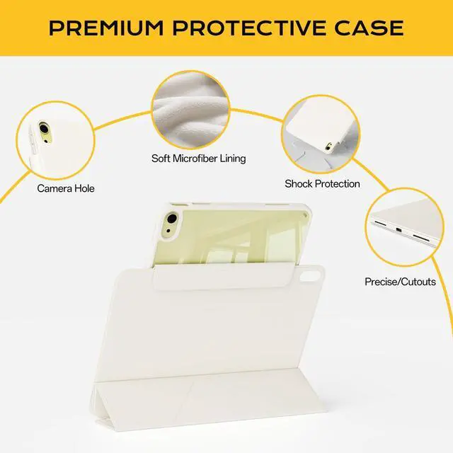 Alt view image 5 of 7 - Clear Case for iPad A16 11th Generation 11 inch 2025 & iPad 10th Gen 10.9 inch 2022 with Pencil Holder, Detachable Magnetic Rotating Transparent Hard PC Back, Auto Wake/Sleep, Trifold & Y Stand, White