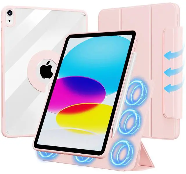Main image of for iPad (A16) 11th Generation 11 Inch 2025/ 10th Generation 10.9 Inch 2022 Hybrid Case with Pencil Holder | Detachable Magnetic Cover | Portrait/Landscape Stand | Clear Hard Back, Pink