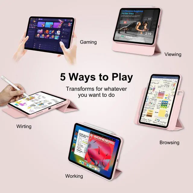 Alt view image 4 of 7 - for iPad (A16) 11th Generation 11 Inch 2025/ 10th Generation 10.9 Inch 2022 Hybrid Case with Pencil Holder | Detachable Magnetic Cover | Portrait/Landscape Stand | Clear Hard Back, Pink