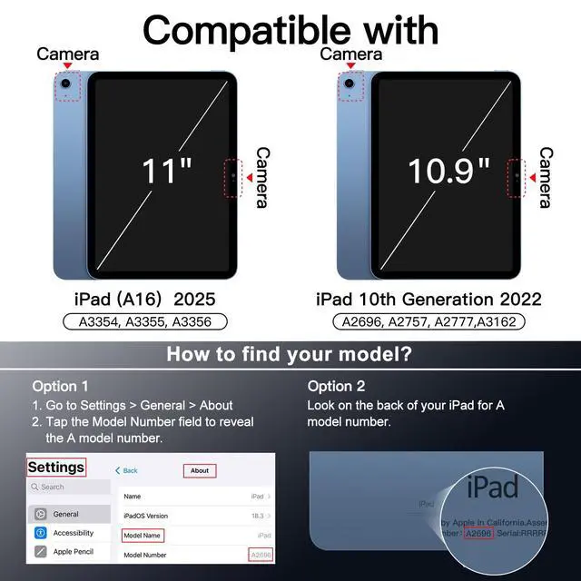 Alt view image 2 of 7 - Magnetic Detachable Case Cover for iPad (A16) 11th/10th Gen, Navy