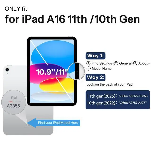 Alt view image 2 of 7 - Magnetic Case for iPad A16 11th/10th Generation 2025/2022(11"/10.9")