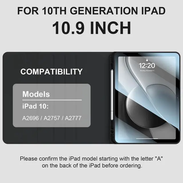 Alt view image 2 of 7 - for iPad 10th Generation Case with Keyboard with Pencil Holder and Magnetic Disc Universal Stylus Pen 10.9 inch Wireless Detachable Folio Keyboard Cover for New iPad 10th Gen 2022 (Black)