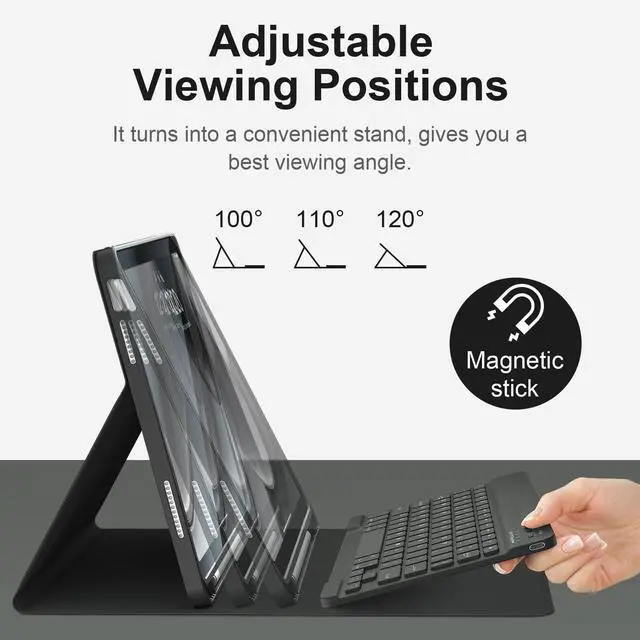 Alt view image 4 of 7 - for iPad 10th Generation Case with Keyboard with Pencil Holder and Magnetic Disc Universal Stylus Pen 10.9 inch Wireless Detachable Folio Keyboard Cover for New iPad 10th Gen 2022 (Black)