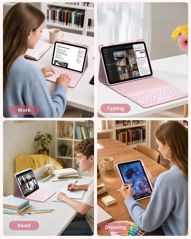 Alt view image 3 of 7 - Folio iPad A16 11th/10th Gen Case with Keyboard, Light Pink