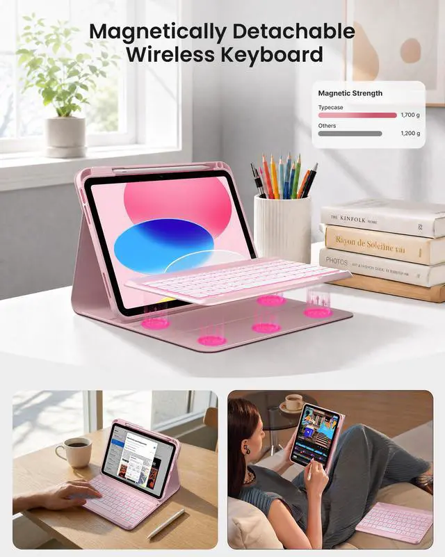 Alt view image 4 of 7 - Folio iPad A16 11th/10th Gen Case with Keyboard, Light Pink