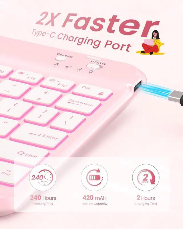 Alt view image 6 of 7 - Folio iPad A16 11th/10th Gen Case with Keyboard, Light Pink