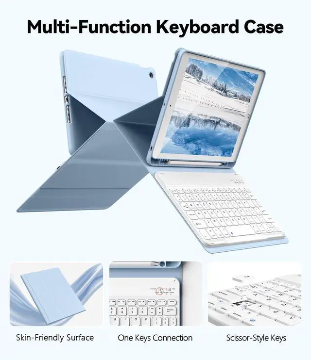 Alt view image 3 of 7 - for iPad 9th 8th 7th Generation Case with Keyboard 10.2 Inch, Detachable Wireless Folio Keyboard Cover with Pencil Holder, iPad 10.2 Inch 2021/2020/2019 Model, Blue