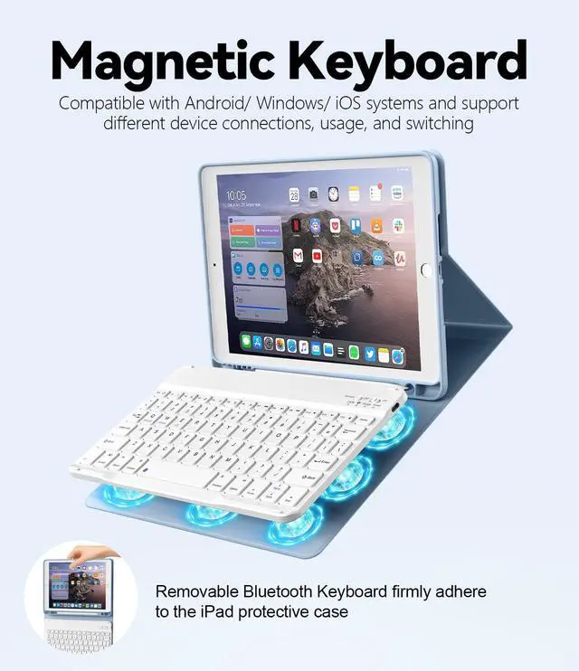 Alt view image 7 of 7 - for iPad 9th 8th 7th Generation Case with Keyboard 10.2 Inch, Detachable Wireless Folio Keyboard Cover with Pencil Holder, iPad 10.2 Inch 2021/2020/2019 Model, Blue