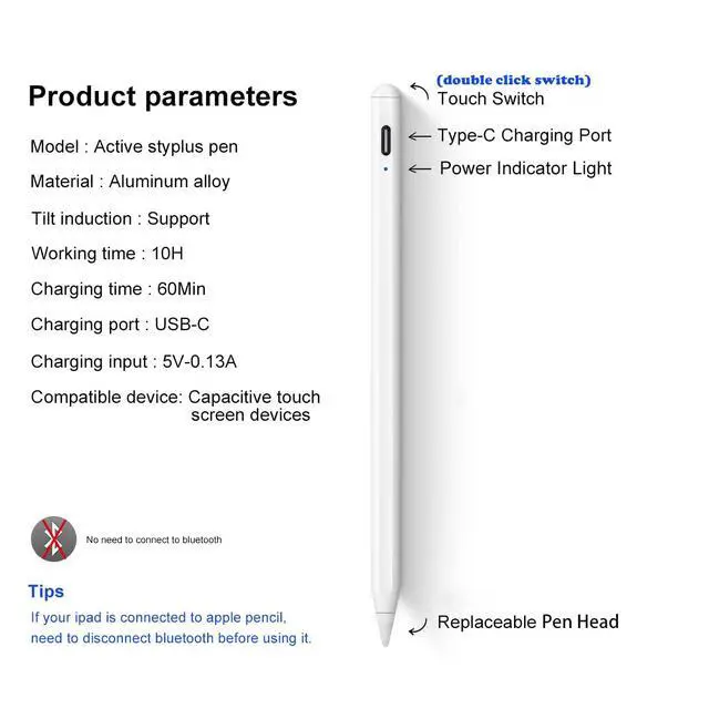Alt view image 7 of 7 - Stylus Pen for Touch Screens with Magnetic Design Rechargeable Universal Active Stylus Pen Compatible with iOS/Android/Tablet/Phones/iPad pro/Mini/Air Digital Pencil for Writing and Drawing