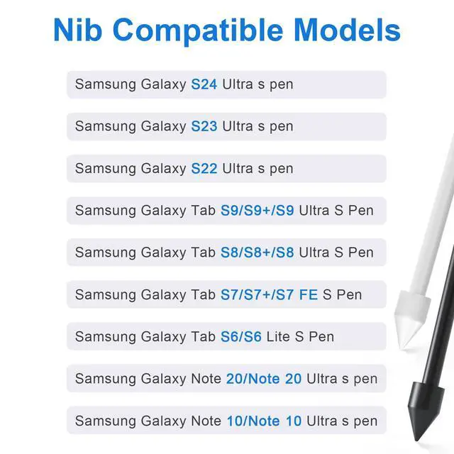 Alt view image 2 of 7 - 10 PCS Tips/Nibs Replacement for Samsung Galaxy Tab S9/S9FE+/S9 Ultra, S8/S8+/S8 Ultra, S7/S7+/S7 FE, S6/S6 Lite, Note20/10/10 Plus/10 Lite, S21/S22/S23/S24/S25 Ultra S Pen, Kindle Scribe Pen