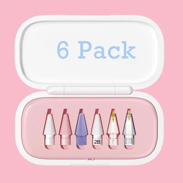Main image of 6 Pack Replacement Pencil Tips with Case for Apple iPad 2nd / 1st Generation - Sensitive and Precise Control iPencil Nibs Compatible with iPad for Pencil USB C/ 2nd/ 1st Gen Apple Pen