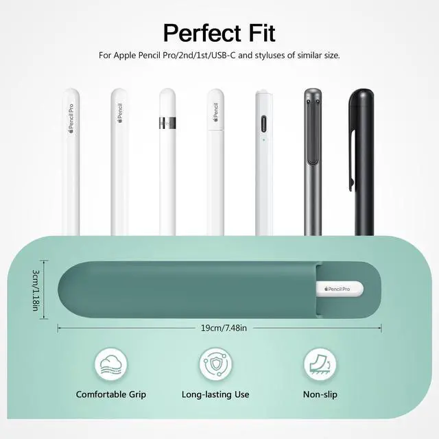 Alt view image 2 of 7 - Adhesive Silicone Pencil Case Holder Fit Apple Pencil, Midnight Green
