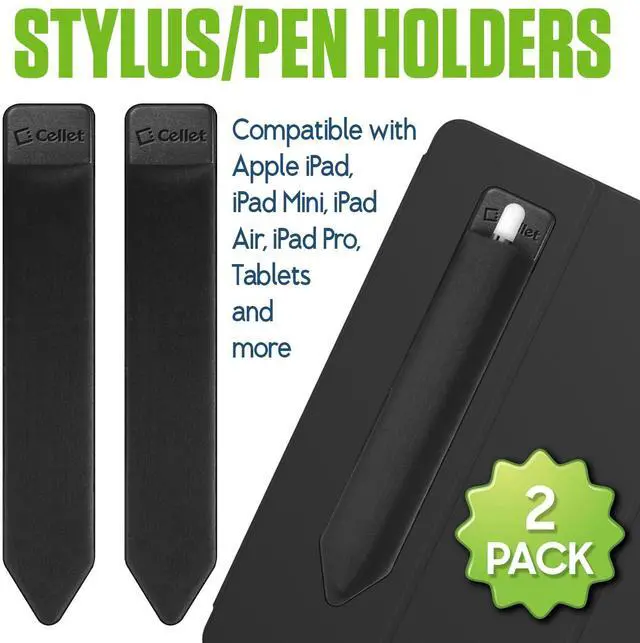 Alt view image 2 of 7 - 2 Pack Stylus Pen Holder for iPad - Elastic Sleeve with Premium Adhesive, Compatible with Apple iPad Pro, Air, Mini, iPad & Tablets - Black