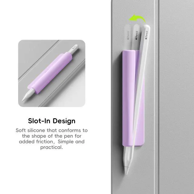 Alt view image 3 of 6 - Silicone Pencil Holder Sleeve,Compatible with Apple Pencil (USB-C),Apple Pencil 1st/ 2nd Generation,Strong Adhesive Sticky Attached to iPad Case for Stylus Pens,Purple